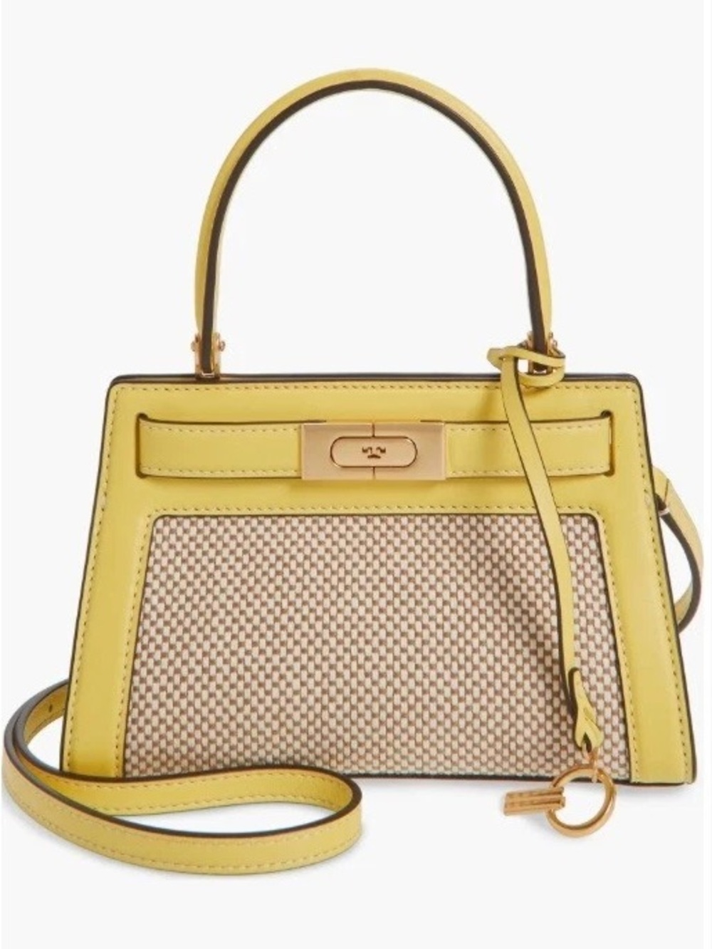 Tory Burch Yellow Leather Top-Handle Satchel with Woven Front